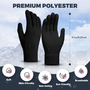 96 Pair Winter Magic Gloves Bulk Stretchy Warm Gloves Full Fingers Knit Thick Thermal Gloves for Men Women Warm Gift (Black)