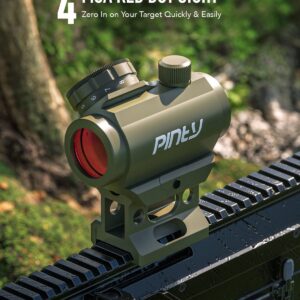 PINTY Red Dot Sight, Micro Reflex Sight 4 MOA Rifle Scope with 1 Inch Riser Mount 11 Brightness Levels Battery QD Mount for Picatinny and Weaver Rail Mounts on Pistols Rifles Long Guns More, Khaki