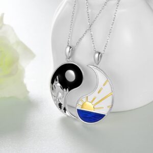 Matching Couples Necklace Sterling Silver Yin Yang Couples Necklace for him and her Couple gifts for Women Men