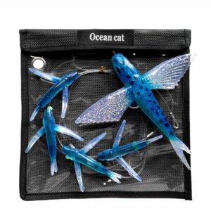 OCEAN CAT Fly FishTrolling Lures Baits with Rigged Hook 9/0 for Marlin Tuna Mahi Mahi Dolphin Durado Wahoo Big Game Saltwater Fishing Tackle (Blue+Spot- 8.5 in)