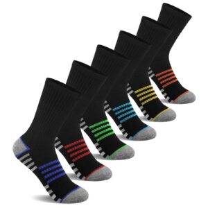 Comfoex Boys Crew Socks For Kids 4-6 6-8 8-10 Years Old Athletic Long Socks With Cushioned Sole 6 Pairs