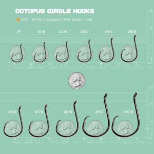 Atibin Black Circle Offset Hooks Saltwater Freshwater Strong Octopus Fish Hook Circle Octopus Fishing Hook Assortment for Bass Catfish #4/0 50-Pack