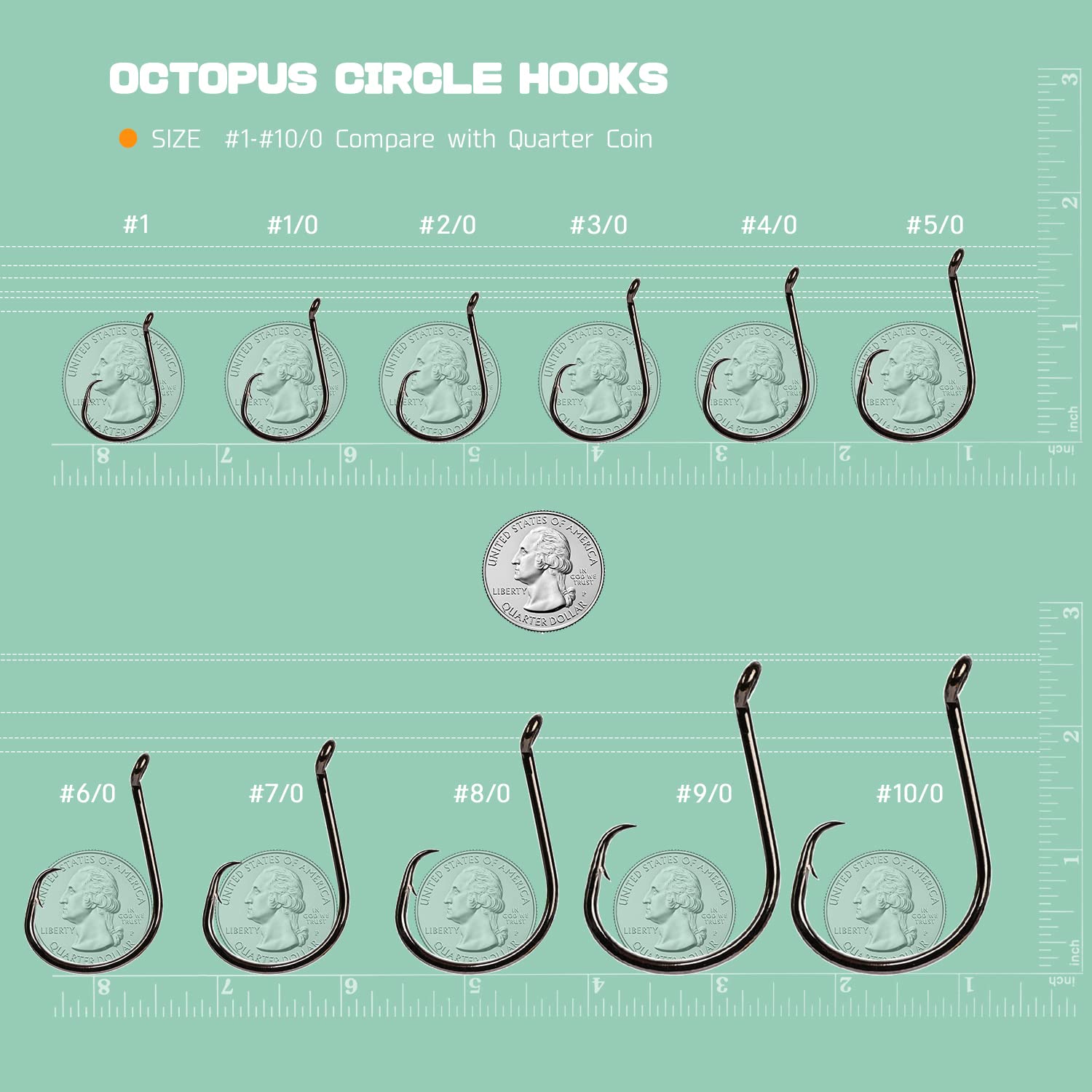 Atibin Black Circle Offset Hooks Saltwater Freshwater Strong Octopus Fish Hook Circle Octopus Fishing Hook Assortment for Bass Catfish #4/0 50-Pack