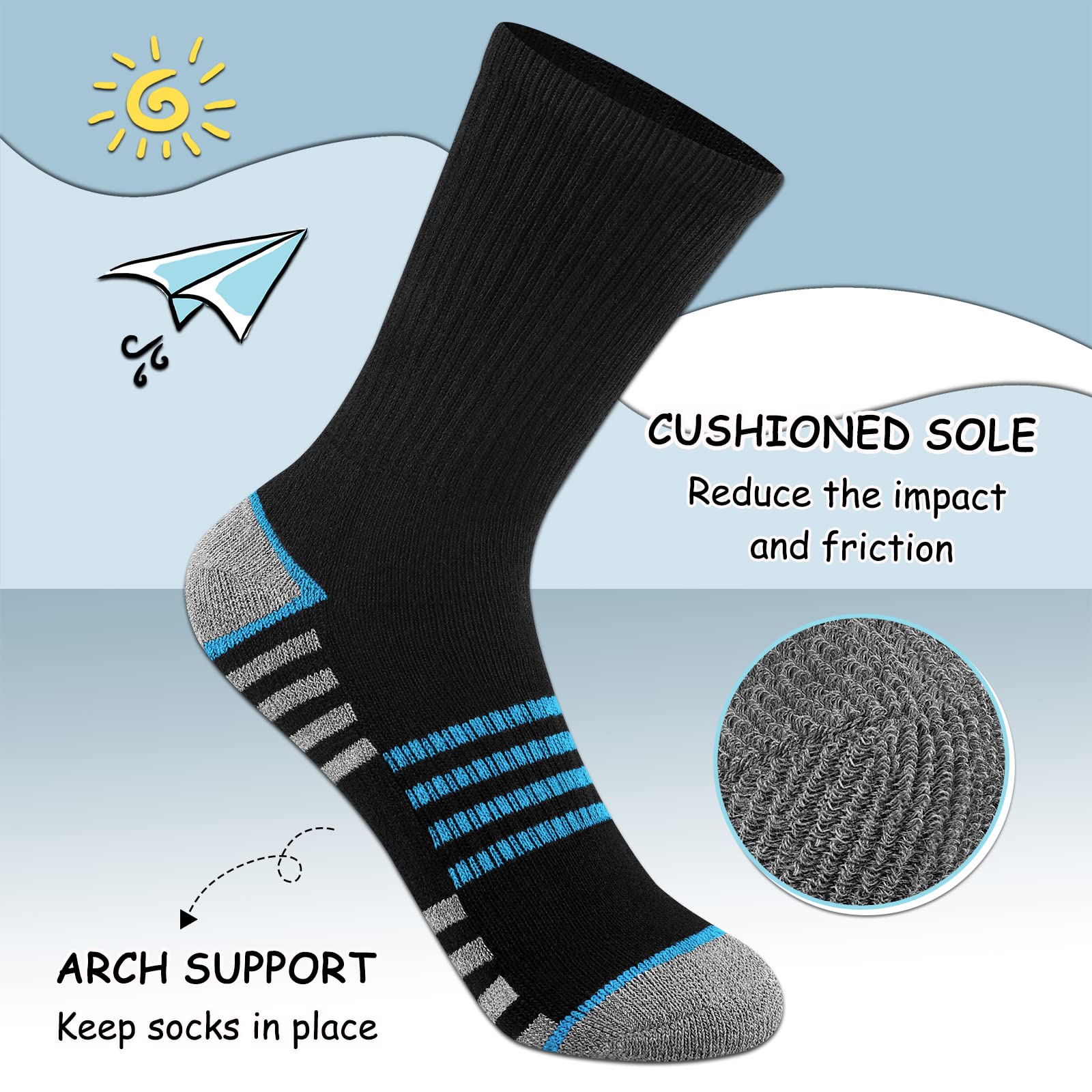 Comfoex Boys Crew Socks For Kids 4-6 6-8 8-10 Years Old Athletic Long Socks With Cushioned Sole 6 Pairs