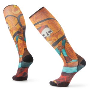 smartwool ski memory quilt print zero cushion merino wool over the calf socks for men and women, multi color, x-large