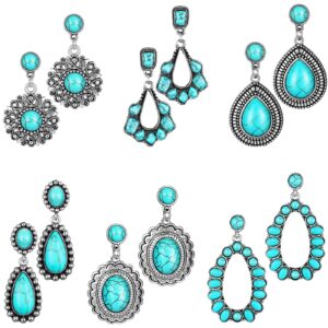 ferraycle 6 pairs turquoise earrings set bohemian dangle cowgirl western earrings teardrop aztec earrings for women (vintage)