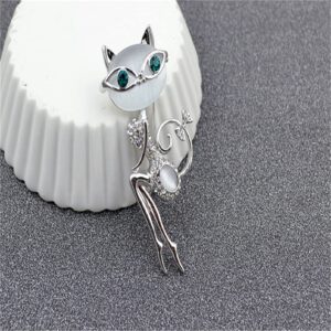 JUNYY Cute Kitten Opal Brooch Dainty Crystal Cat Collar Pin For Women Girl Personalized Lapel Pin(Silver), one size