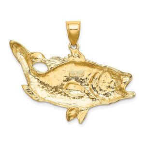 14K Yellow Gold Open Mouth Bass Fish Charm Pendant