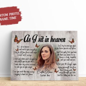 Memorial Gifts for Loss of Loved one, Sympathy Gift for Loss of Sister Daughter Mom Dad - As I Sit In Heaven Canvas - VTQ131 (16x12 inch)