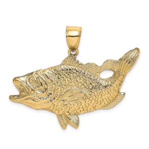 14K Yellow Gold Open Mouth Bass Fish Charm Pendant