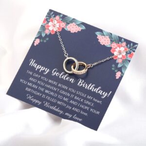 BLEOUK Golden Birthday Gift With Message Card Happy Golden Birthday Necklace Gift For Her Women Grandma Teacher Friend (Happy Golden Birthday)