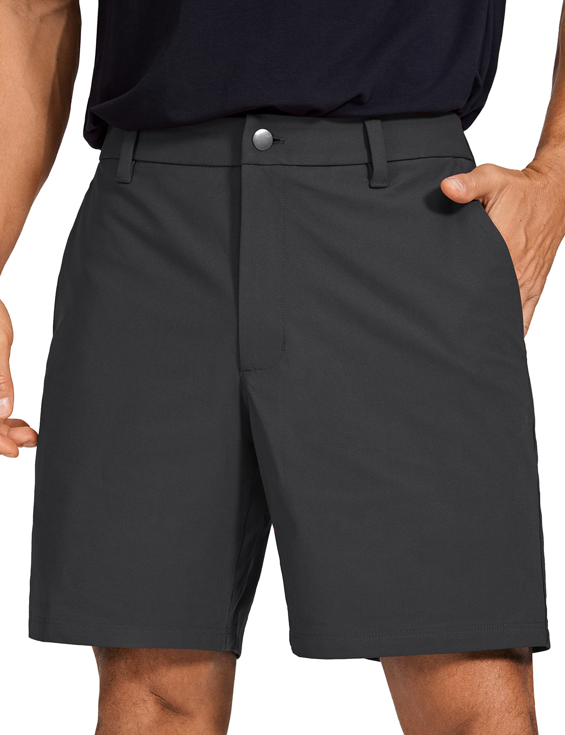 CRZ YOGA Men's All Day Comfy Golf Shorts - 7" Stretch Lightweight Casual Work Flat Front Shorts with Pockets Ink Gray 34