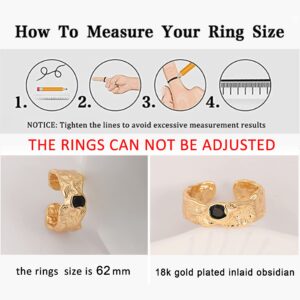 18K Gold Chunky Knuckle Rings Stacking Midi Thumb Finger Rings Black Obsidian Signet Rings Vintage Dome Jewelry for Women