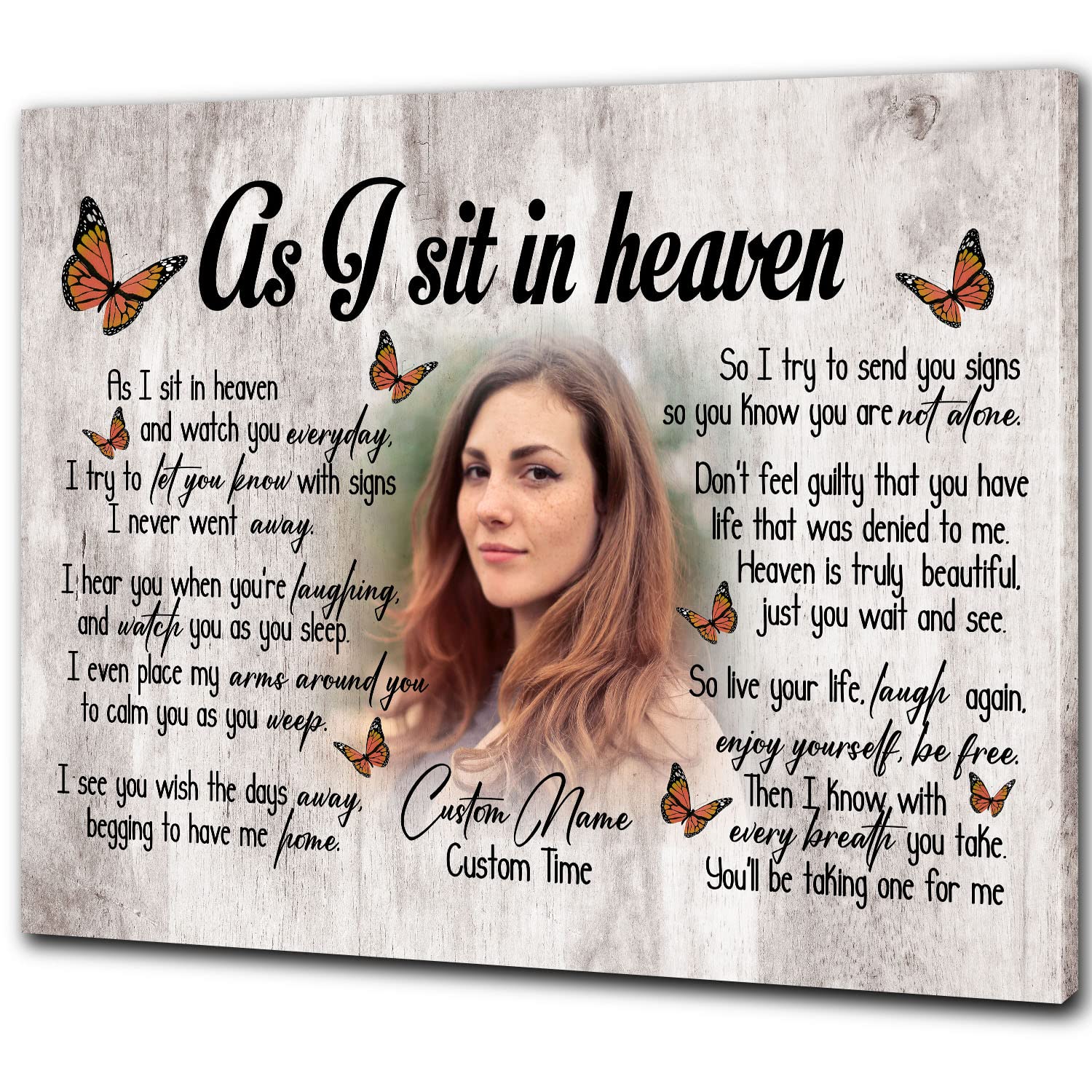 Memorial Gifts for Loss of Loved one, Sympathy Gift for Loss of Sister Daughter Mom Dad - As I Sit In Heaven Canvas - VTQ131 (16x12 inch)