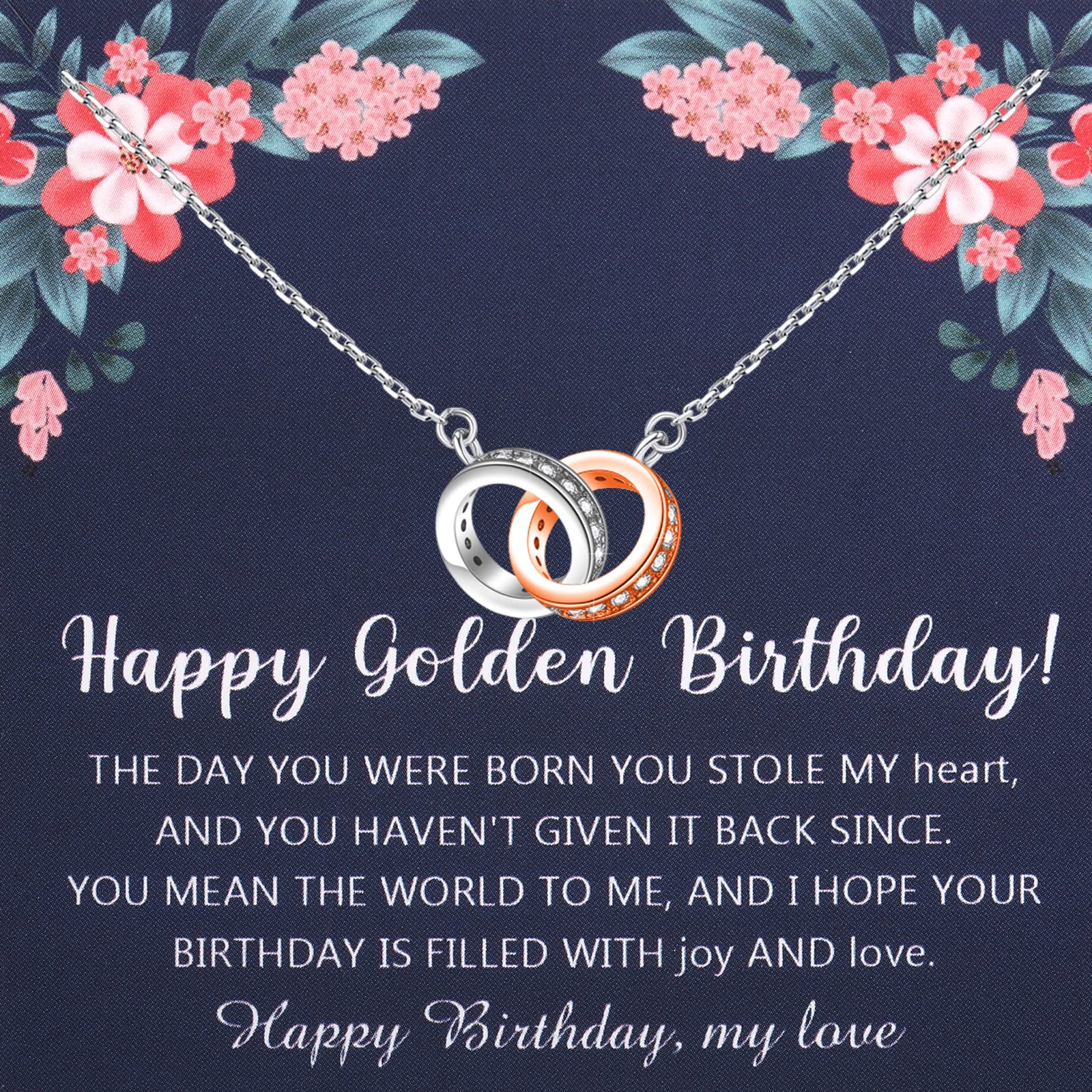 BLEOUK Golden Birthday Gift With Message Card Happy Golden Birthday Necklace Gift For Her Women Grandma Teacher Friend (Happy Golden Birthday)