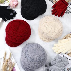 Newcotte 8 Pcs Women Hats Gloves Winter Set, Warm Girls Cap Beanie Hat Knit with Visor Snow Ski Caps and Touch Screen Gloves