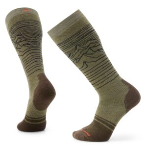 Smartwool Snowboard Iguchi Pattern Full Cushion Merino Wool Over The Calf Socks For Men and Women, Winter Moss, Large