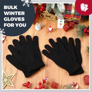 96 Pair Winter Magic Gloves Bulk Stretchy Warm Gloves Full Fingers Knit Thick Thermal Gloves for Men Women Warm Gift (Black)