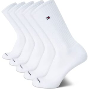 Tommy Hilfiger Men's Athletic Socks - Cushioned Crew Socks (5 Pack), Size 7-12, Pure White