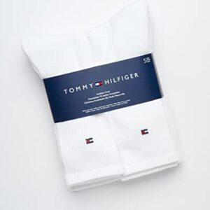 Tommy Hilfiger Men's Athletic Socks - Cushioned Crew Socks (5 Pack), Size 7-12, Pure White