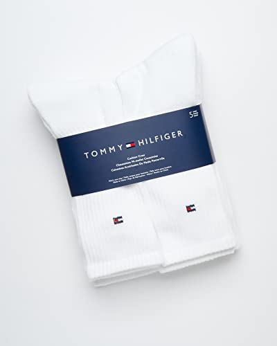 Tommy Hilfiger Men's Athletic Socks - Cushioned Crew Socks (5 Pack), Size 7-12, Pure White