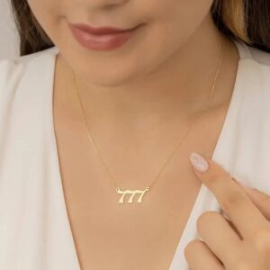 Angel Numbers Necklace Pack, Set of 9, 18K Gold Plated & Non Tarnish Stainless Steel Numerology Jewelry 111 222 333 444 555 666 777 888 999