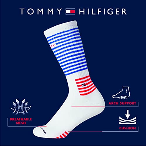 Tommy Hilfiger Men's Athletic Socks - Cushioned Crew Socks (5 Pack), Size 7-12, Pure White