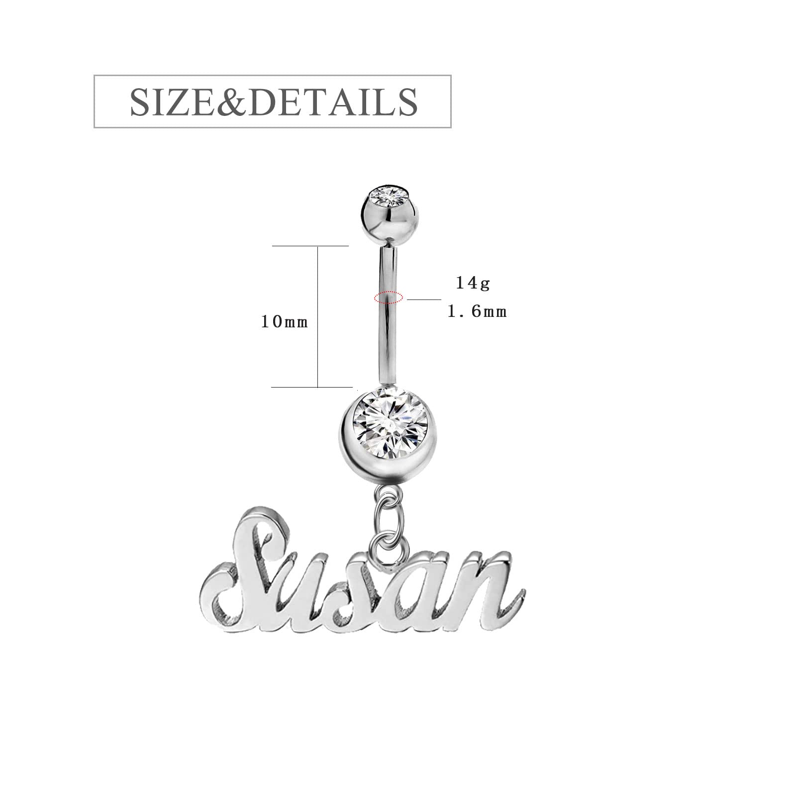 LELOUCHY Personalised Name Plate 14G Belly Button Ring 925 Sterling Silver/Gold Birthstone Navel Ring for Women