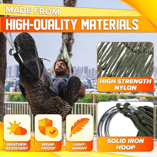 Mesh Rope Hammocks for Outside - Sleeping Hammock Nylon Camping Hammock Large Weight Limit Swing Mesh Hammock Large Hammocks for Outside Nylon Hammocks 8ft Hammock 8 Foot Hammock Sleeping Hammock Tree