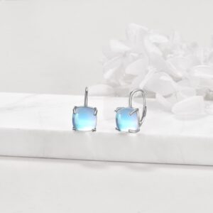 VONALA Moonstone Earrings 925 Sterling Silver Square Hoop Earrings Leverback Earrings for Women Birthday