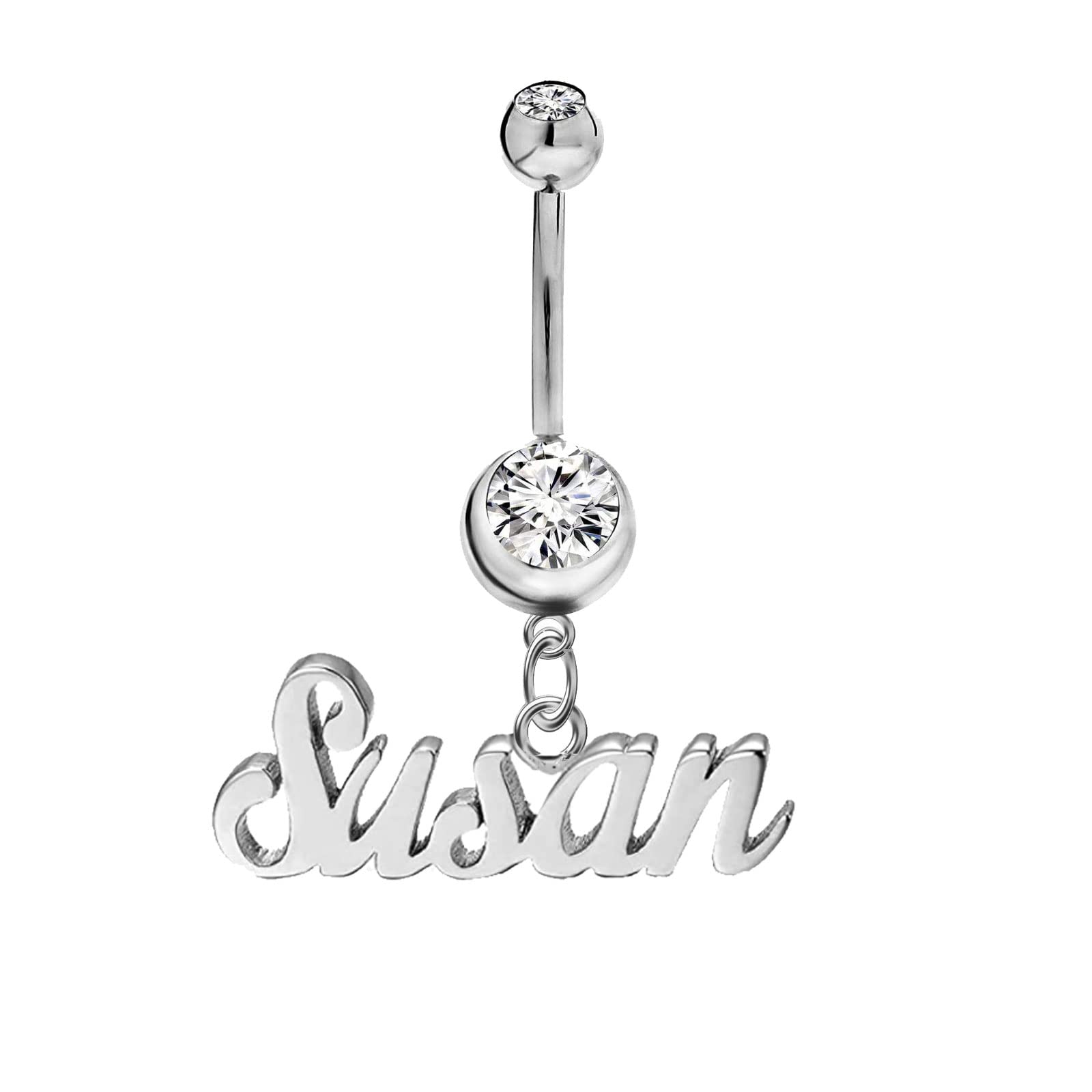 LELOUCHY Personalised Name Plate 14G Belly Button Ring 925 Sterling Silver/Gold Birthstone Navel Ring for Women