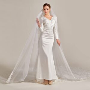 ruthyuexin Wedding Veil Applique Edge Cathedral Veil Flower One-Layer Bridal Veils Wedding Veils with Comb (ivory)