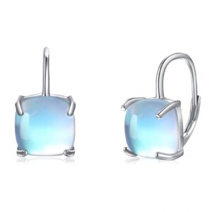 VONALA Moonstone Earrings 925 Sterling Silver Square Hoop Earrings Leverback Earrings for Women Birthday