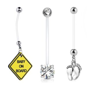 luxe modz pack of 3 pcs 14g pregnancy belly button rings flexible maternity belly button rings 38mm clear long bar pregnancy belly rings cute hypoallergenic sport navel rings for women