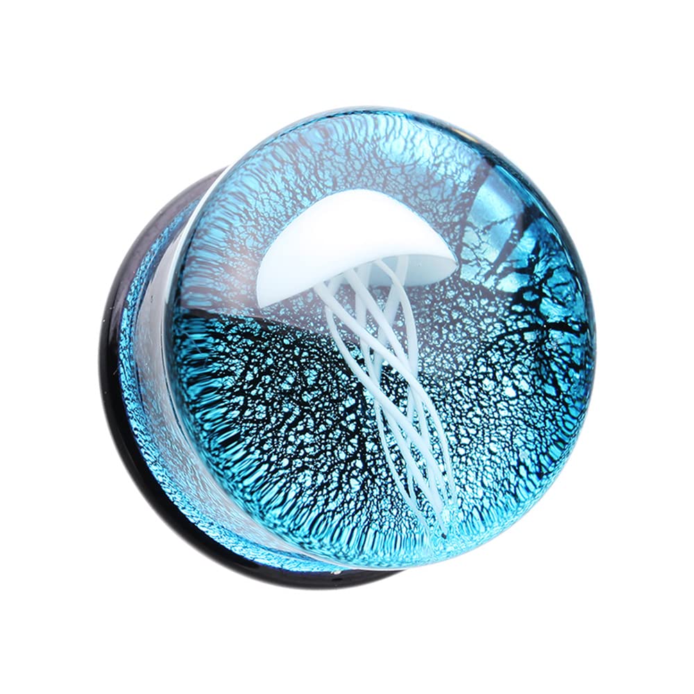 Blue Oceanic Jellyfish Glass Double Flared Plug (3/4" (19mm))