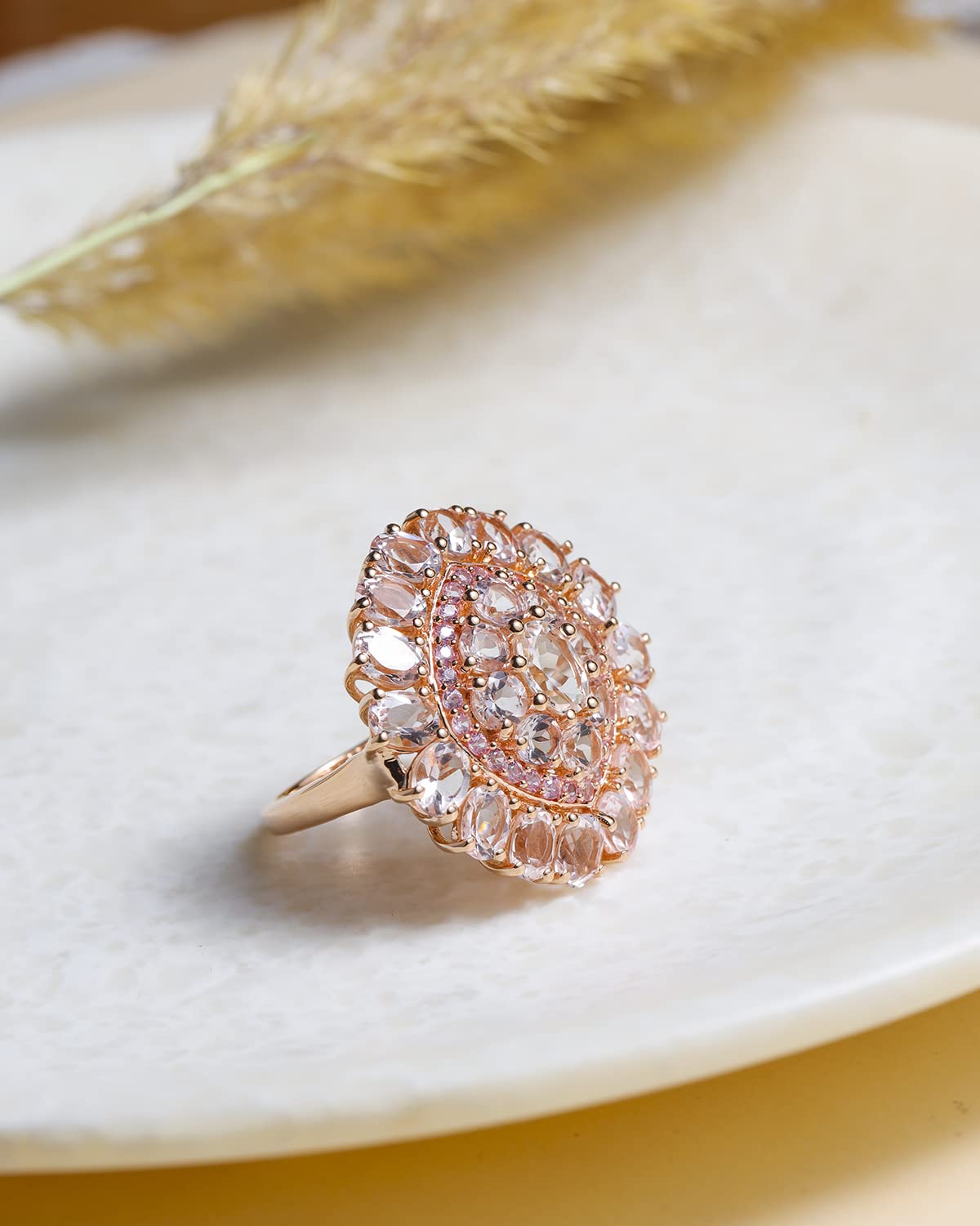 YoTreasure Pink Morganite Sapphire Rose Gold Plated Over 925 Sterling Silver Engagement Ring Jewelry