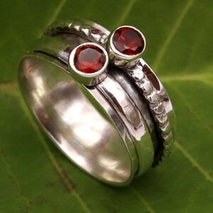 Goyal Exports Silver Spinner Band Ring Solid 925 Sterling Silver Garnet Spinner Band Meditation Ring Handmade For Men Women SRG155 (US-8)