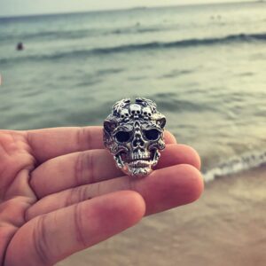 Ring Men's Ring Skull Ring Gothic Stainless Steel Silver Plated Handmade Personality Demon Ring Engraved 3D Pattern Opening (Skull)