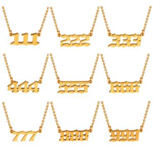 Angel Numbers Necklace Pack, Set of 9, 18K Gold Plated & Non Tarnish Stainless Steel Numerology Jewelry 111 222 333 444 555 666 777 888 999