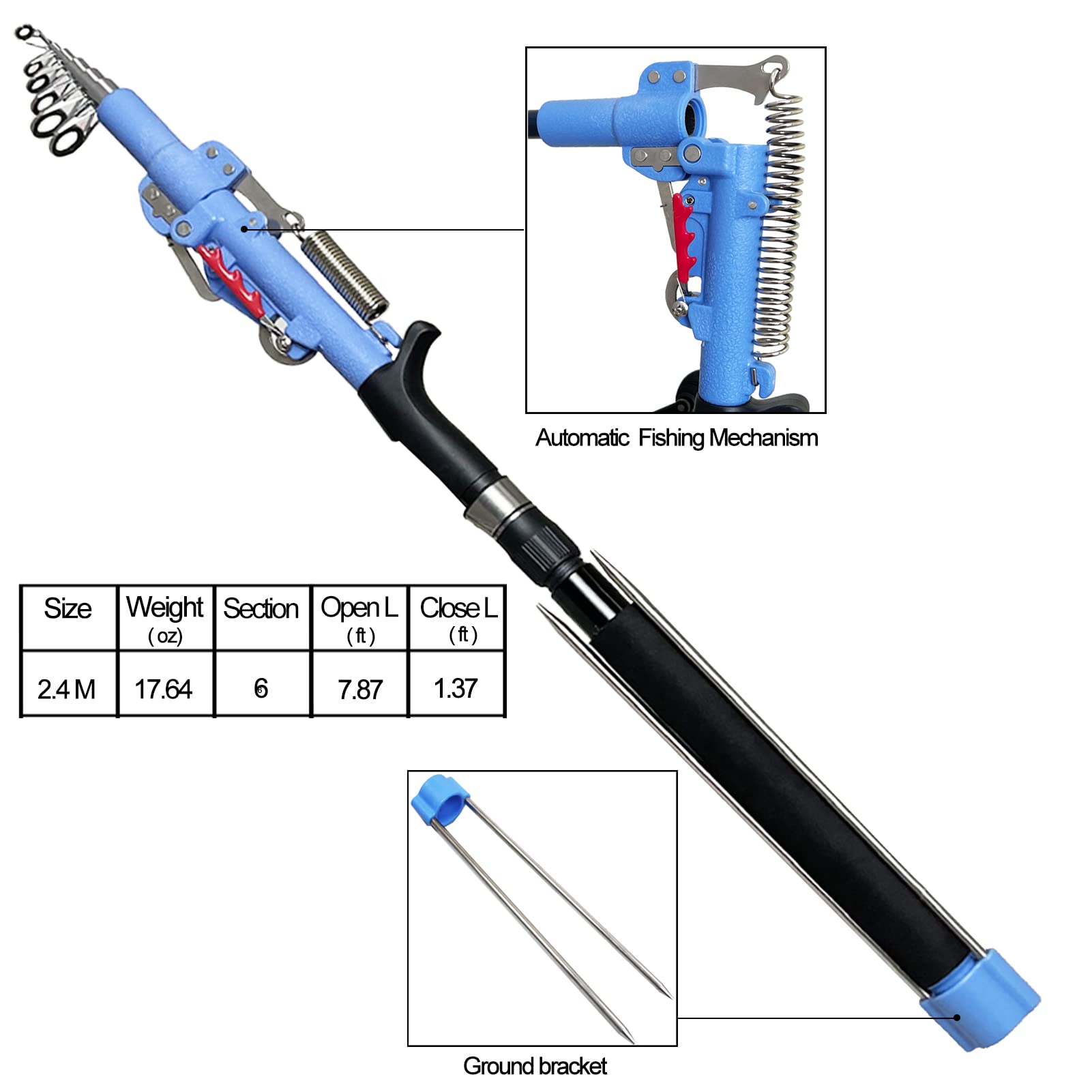 CAIGAO Automatic Fishing Rod Telescopic Fishing Pole，Portable Comfortable EVA Handle, Travel Fishing Pole for Bass Trout Fishing