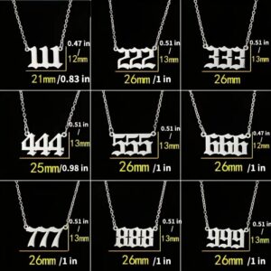 Angel Numbers Necklace Pack, Set of 9, 18K Gold Plated & Non Tarnish Stainless Steel Numerology Jewelry 111 222 333 444 555 666 777 888 999