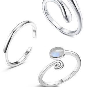 Jstyle 925 Sterling Silver Open Toe Rings Set for Women Adjustable Rainbow Moonstone Band Tail Ring Women Beach Foot Jewelry Set