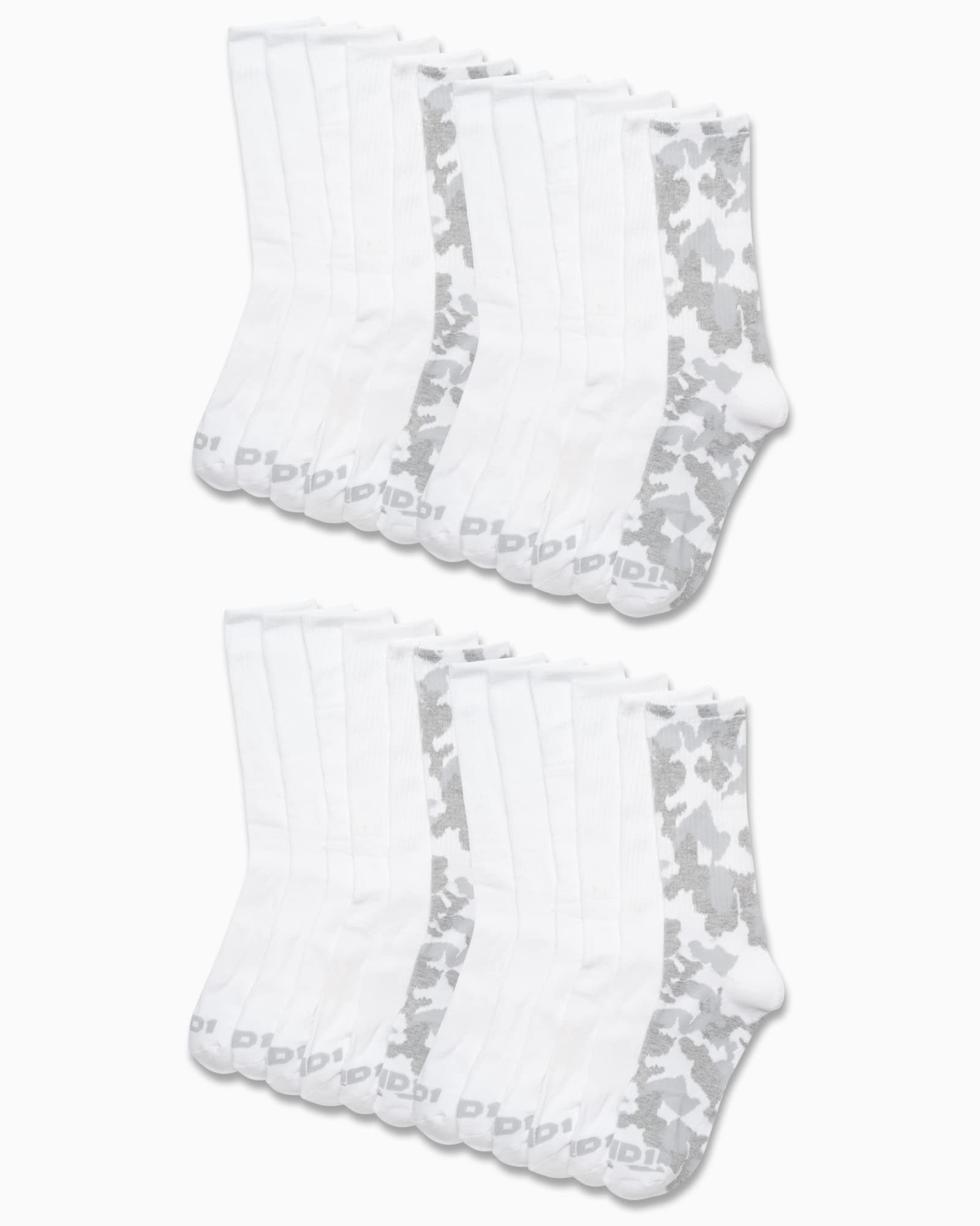 AND1 Men's Socks - Athletic Cushion Crew Socks (24 Pack), Size 6-12.5, White Camo