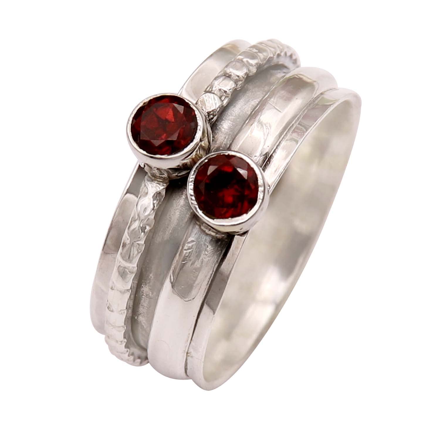 Goyal Exports Silver Spinner Band Ring Solid 925 Sterling Silver Garnet Spinner Band Meditation Ring Handmade For Men Women SRG155 (US-8)