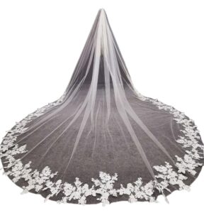 ruthyuexin wedding veil applique edge cathedral veil flower one-layer bridal veils wedding veils with comb (ivory)