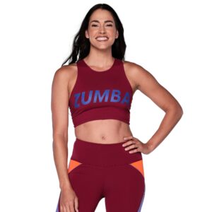 zumba women's core cropped workout tank top, fitness clothing, l, brick red