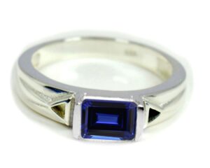 55carat flat top setting bypass style ring sterling silver created blue sapphire emerald shape blue color wedding engagement daily wear ring jewelry bar style in size 12 birthstone