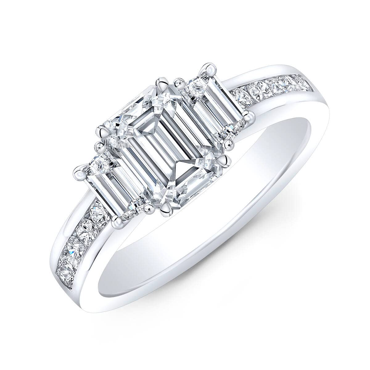 1.5 Carat (ctw) Emerald Cut Wedding Ring Set for Women White Gold Moissanite Bridal Sets Wedding Rings Platinum Plated Silver Engagement Ring Set Anniversary Promise Rings for Her(size 4.5)