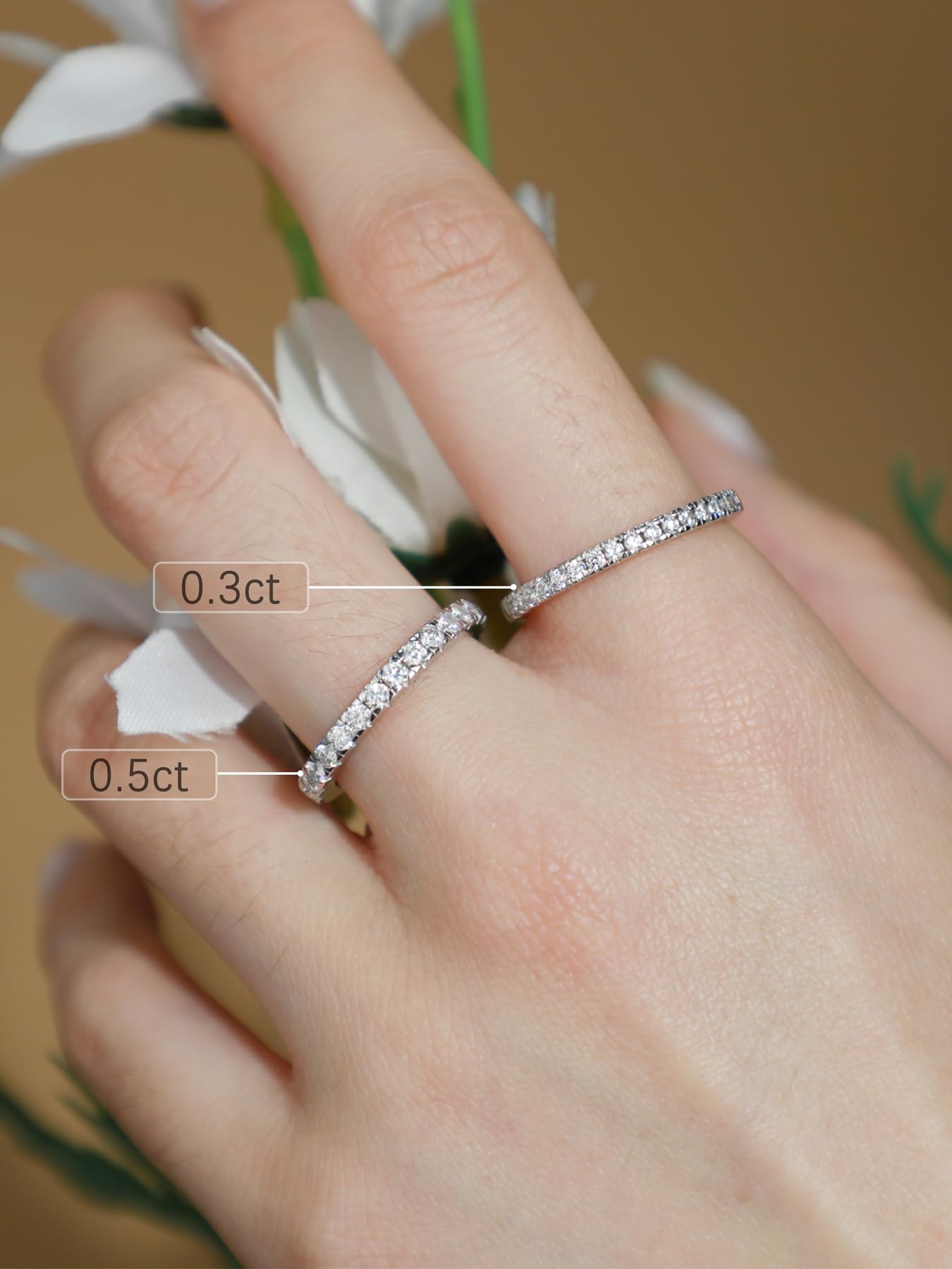 SILVERNANA Sterling Silver Moissanite Wedding Band for Women 0.5CT Moissanite Diamond Wedding Ring Half Eternity Stackable Ring Size 5