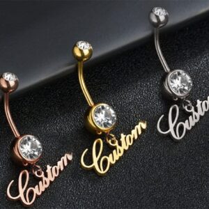 LELOUCHY Personalised Name Plate 14G Belly Button Ring 925 Sterling Silver/Gold Birthstone Navel Ring for Women